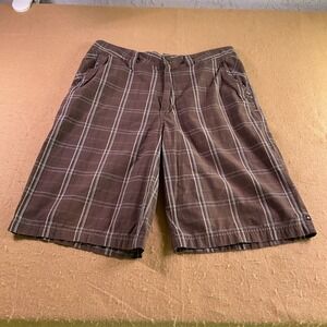 Quiksilver Edition Mens Brown Plaid Cotton Shorts Size 32 J104179 Flat Front